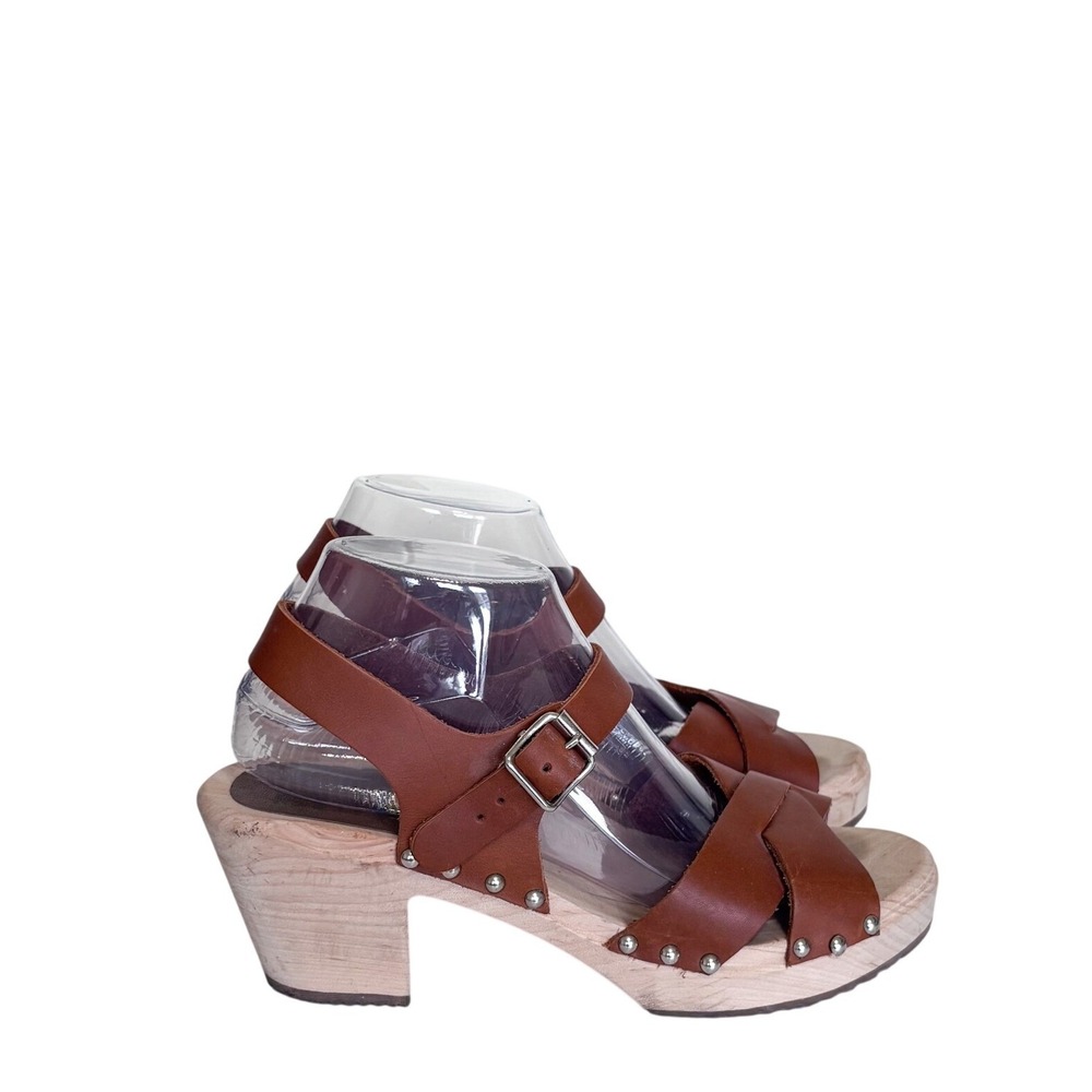 Mia Gertrude Swedish Boho Clog Platform Sandals Womens 40 Brown Leather‎ Wood